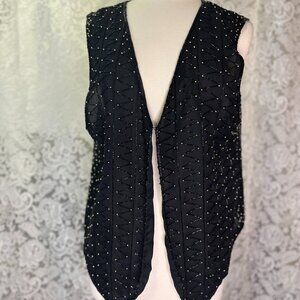 Vintage Black and Gold Beaded Vest Size 20